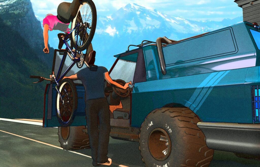 a car door open and a cyclist getting his by it